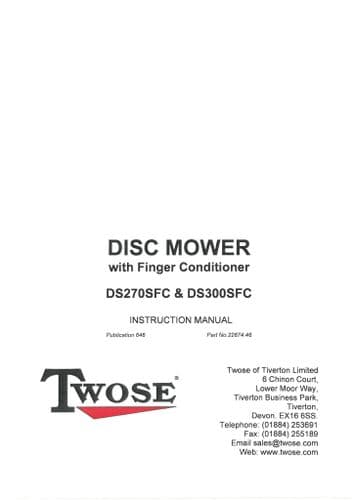 Mcconnel Twose Disc Mower DS270SFC & DS300 SFC Operators Manual