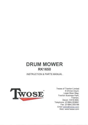 Mcconnel Twose Disc Mower RK1650 Operators Manual and Parts