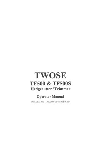Mcconnel Twose Hedgecutter Trimmer TF500 & TF500S Operators Manual