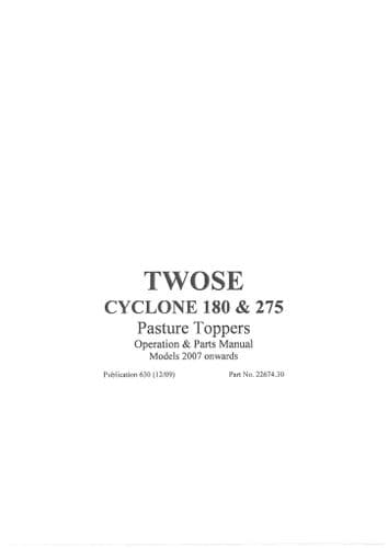Mcconnel Twose Pasture Topper Cyclone 180 & 275 Operators and Parts Manual