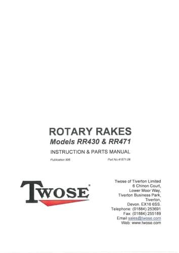 Mcconnel Twose Rotary Rakes RR430 & RR471 Operators and Parts Manual