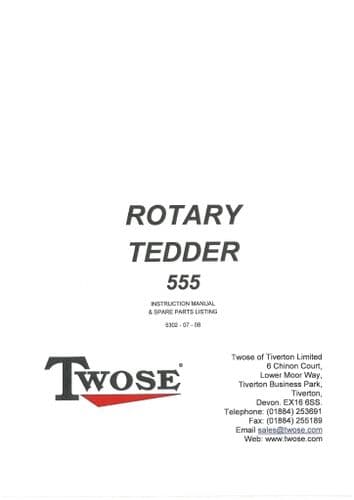 Mcconnel Twose Rotary Tedder 555 Operators and parts Manual
