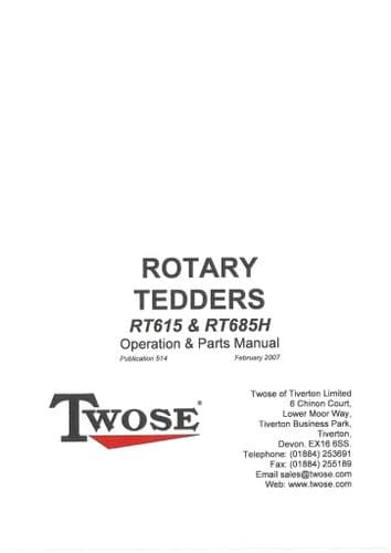 Mcconnel Twose Rotary Tedder RT615 & RT685H Operators and Parts Manual