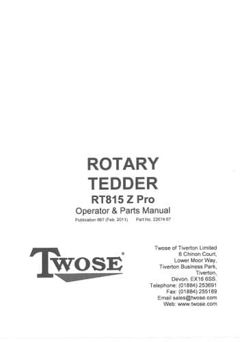 Mcconnel Twose Rotary Tedder RT815 Z Pro Operators and Parts Manual