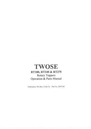 Mcconnel Twose Rotary Topper RT180 RT240 RT275 Operators and Parts Manual
