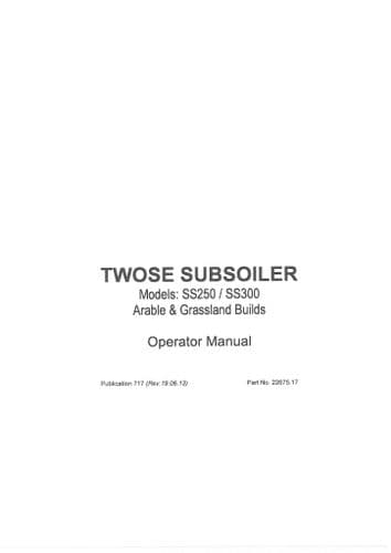 Mcconnel Twose Subsoiler SS250 SS300 Operators Manual