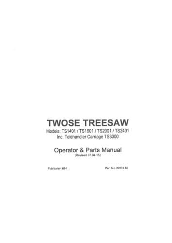 Mcconnel Twose Treesaw TS1401 TS1601 TS2001 TS2401 Operators and Parts Manual