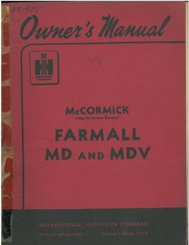 McCormick also McCormick Deering Farmall MD & MDV Tractor Operators Manual