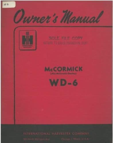 McCormick (Also McCormick Deering) WD6 Tractor Operators Manual
