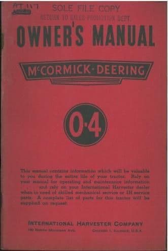McCormick Deering 04 Tractor Operators Manual