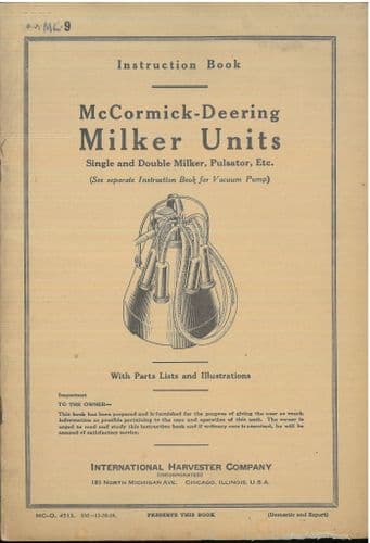 McCormick Deering Milker Units Operators Manual - ORIGINAL MANUAL