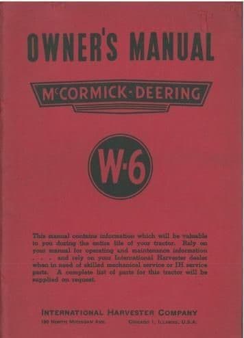 McCormick Deering W6 Tractor Operators Manual