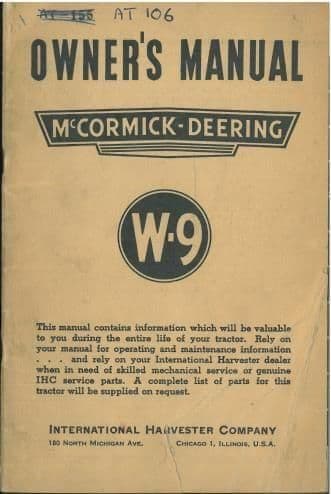 McCormick Deering W9 Tractor Operators Manual