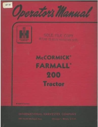 McCormick Farmall 200 Tractor Operators Manual