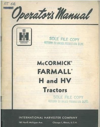 McCormick Farmall H and HV Tractor Operators Manual