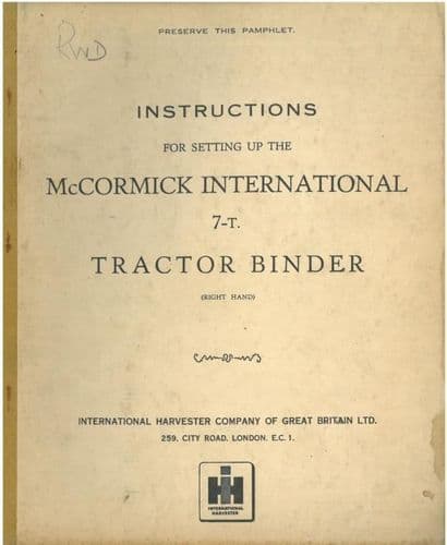McCormick International 7-T Tractor Binder (Right Hand) Operators Manual - 7T
