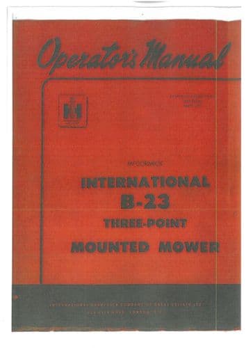 McCormick International B-23 Three Point Linkage Tractor Mower  - Operators Manual - B 23 B23