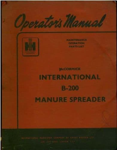 McCormick International B200 Manure Spreader Operators Manual with Parts List