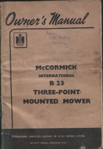 McCormick International B23 Three Point Mounted Mower Operators Manual with Parts List - B-23 B 23