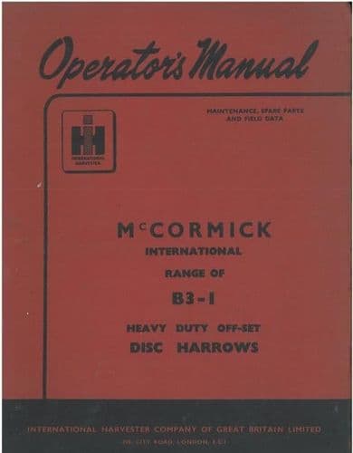 McCormick International B3-1 Off Set Disc Harrows Operators Manual with Parts List