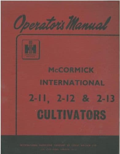 McCormick International Cultivator 2-11 2-12 & 2-13 Operators Manual with Parts List