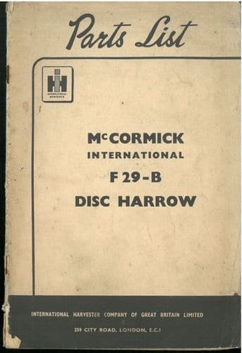McCormick International F29-B Disc Harrow Parts Manual