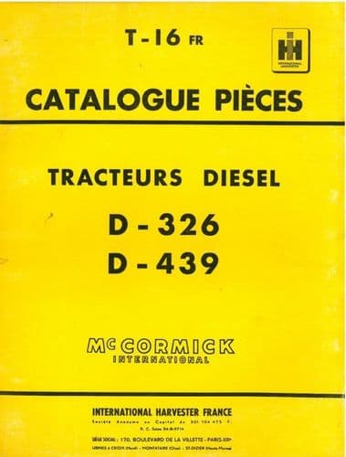 McCormick International Harvester France Tractor D-326 & D-439 Parts Manual D326 D439