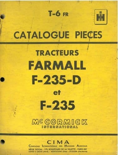 McCormick International Harvester France Tractor Farmall F-235 & F-235-D Parts Manual - F235 F235D