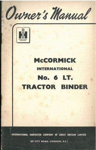 McCormick International No.6 LT. Tractor Binder Operators Manual