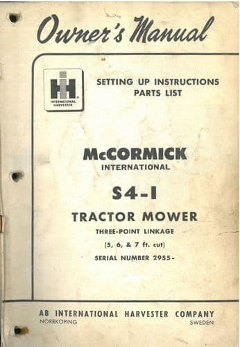 McCormick International S4-1 Tractor Mower Operators Manual and Spare Parts List