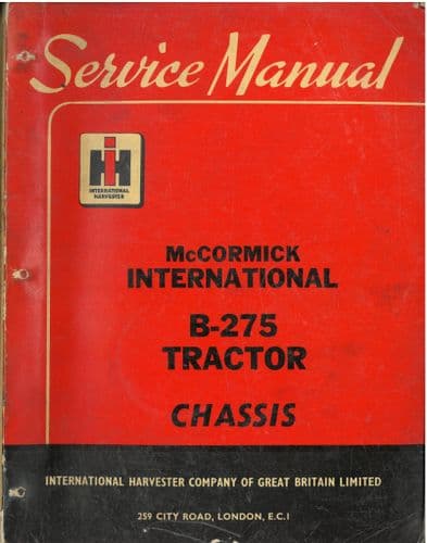 McCormick International Tractor B275 Workshop Service Manual - B 275 - ORIGINAL