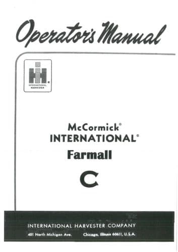 McCormick International Tractor Farmall C Operators Manual