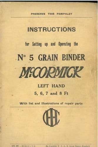 McCormick No.5 Left-Hand Binder Operators Manual with Parts List