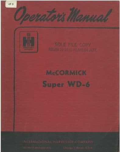 McCormick Super WD6 Tractor Operators Manual WD-6