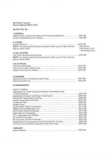 McCormick Tractor MC80 MC90 MC100 MC115  Workshop Service Manual