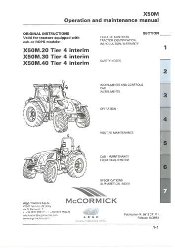 McCormick Tractor X50M.20 X50M.30 X40M.40 Tier 4 Operators Manual