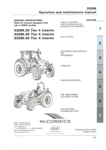 McCormick Tractor X50M.20 X50M.30 X40M.40 Tier 4 Operators Manual