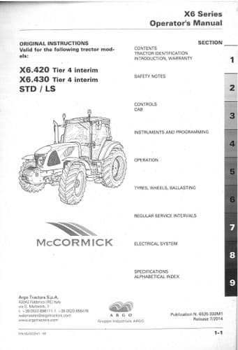 McCormick Tractor X6.420 & X6.430 Tier 4 STD/LS Operators Manual