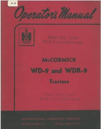 McCormick WD9 & WDR9 Tractor Operators Manual