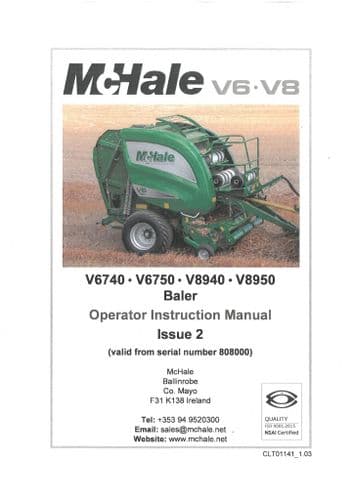 McHale Baler V6740 V6750 V8940 V8950 Operators Manual