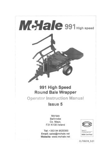 McHale High Speed Round Bale Wrapper Model 991 Operators Manual