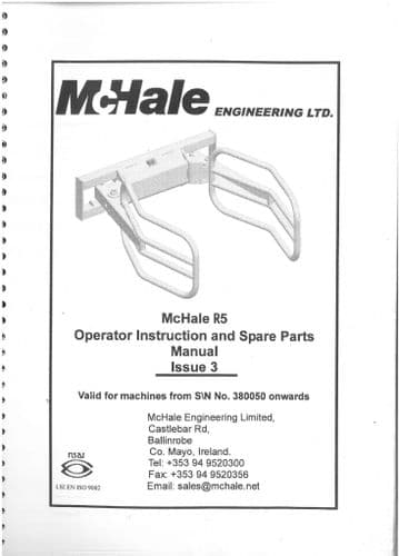 McHale R5 Bale Handler Operators Manual and Spare Parts Manual
