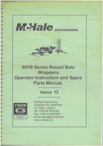 McHale Round Balewrapper 991B 991BC 991BJS 991BE 991BER Operators Manual with Parts List