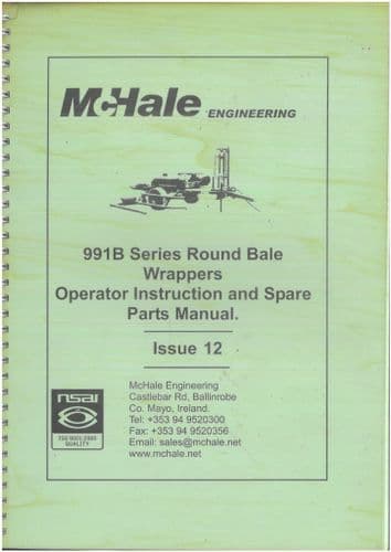 McHale Round Balewrapper 991B 991BC 991BJS 991BE 991BER Operators Manual with Parts List