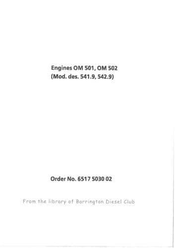 Mercedes Benz Engine OM501 OM502 Workshop Service Manual