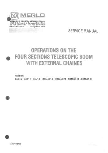 Merlo Four Section Telescopic Boom for P40.16 P40.17 P45.18 ROTO40.18 Workshop Service Manual