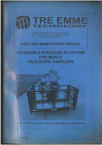 Merlo Telescopic Handler Extensible Standard Platform Operators Manual