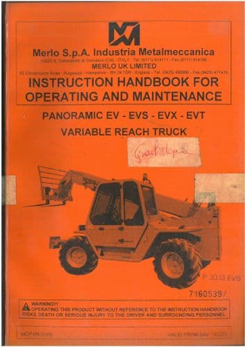 Merlo Telescopic Handler Panoramic EV, EVN, EVS, EVT Series Operators Manual