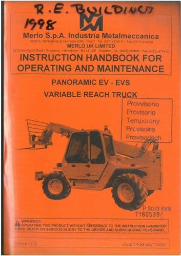 Merlo Telescopic Handler Panoramic EV - EVS Series Operations Manual