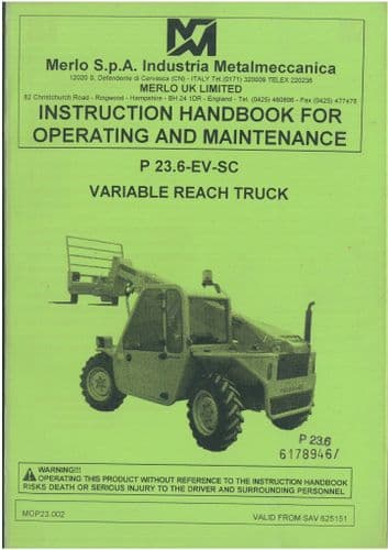 Merlo Telescopic Handler Variable Reach Truck P23.6 EV-SC Operators Manual